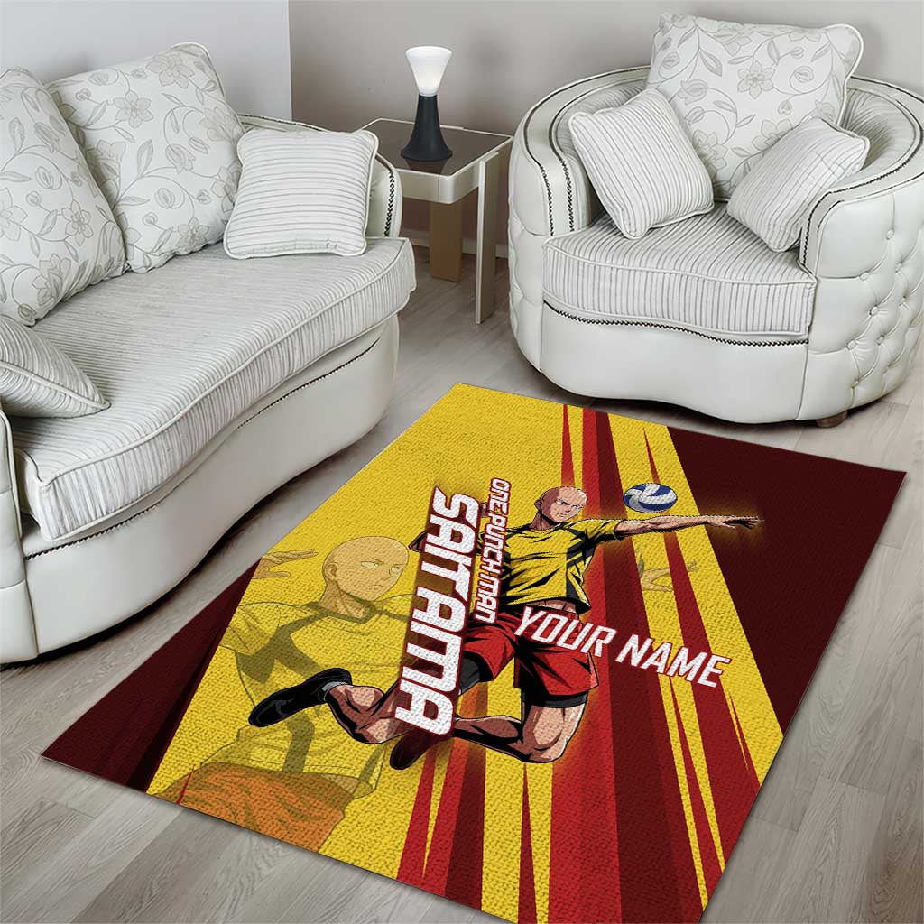 Personalized Saitama Volleyball Design Area Rug with Yellow and Red Athletic Theme and Powerful Spike Pose