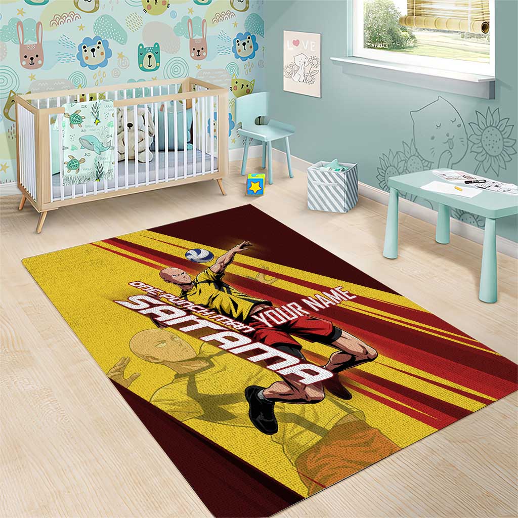 Personalized Saitama Volleyball Design Area Rug with Yellow and Red Athletic Theme and Powerful Spike Pose