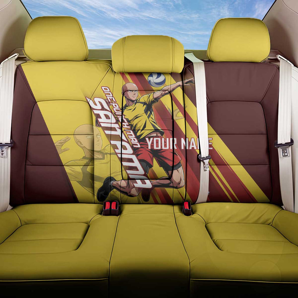 Personalized Saitama Volleyball Design Back Car Seat Cover with Yellow and Red Athletic Theme and Powerful Spike Pose