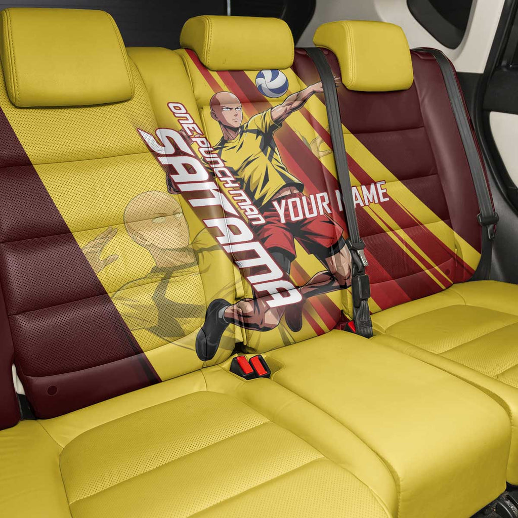 Personalized Saitama Volleyball Design Back Car Seat Cover with Yellow and Red Athletic Theme and Powerful Spike Pose
