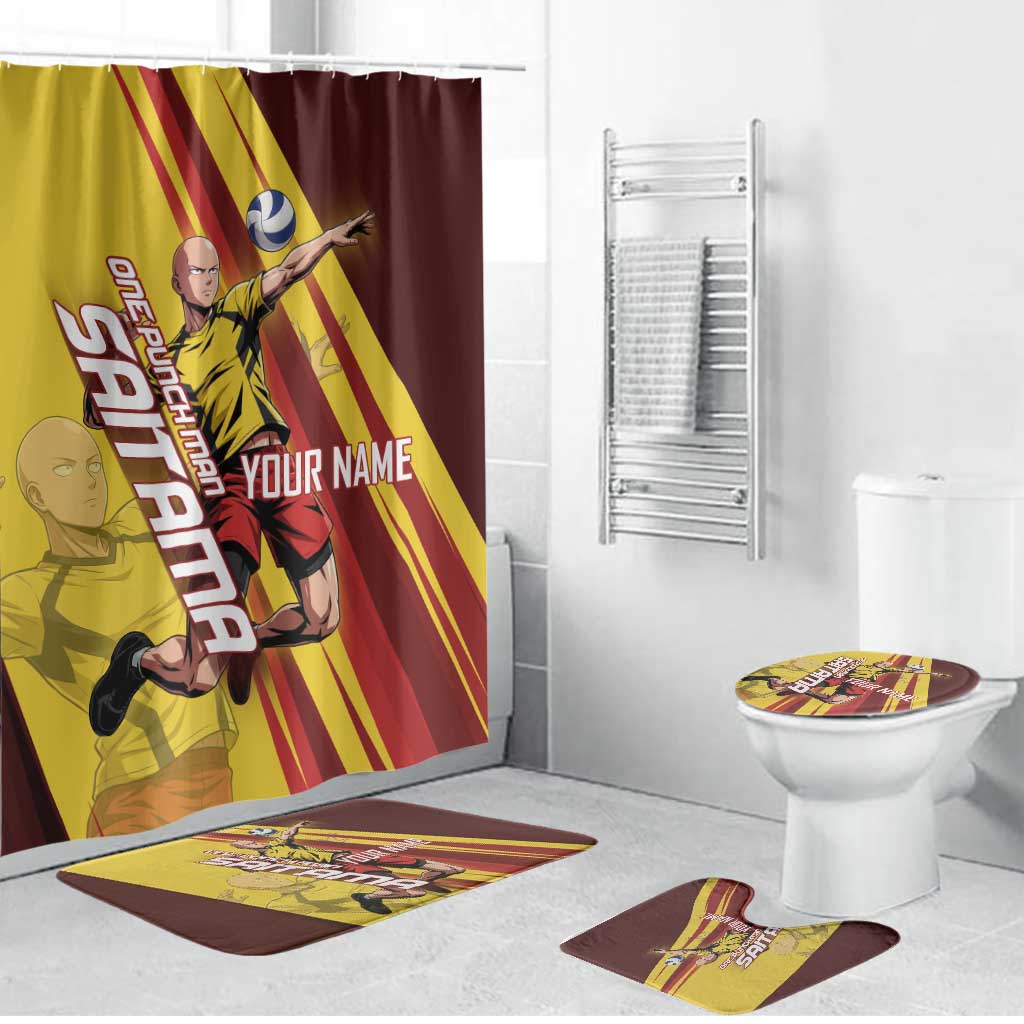 Personalized Saitama Volleyball Design Bathroom Set with Yellow and Red Athletic Theme and Powerful Spike Pose