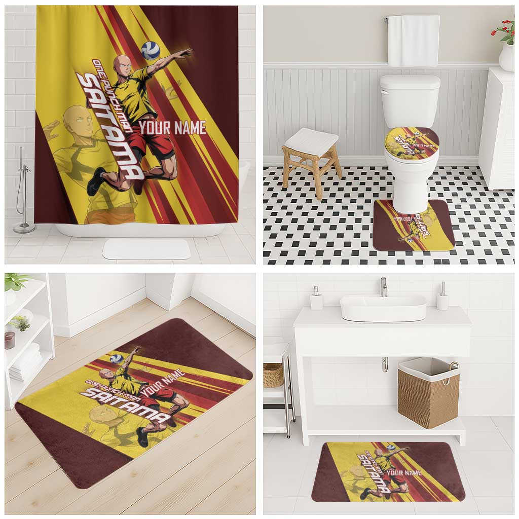Personalized Saitama Volleyball Design Bathroom Set with Yellow and Red Athletic Theme and Powerful Spike Pose