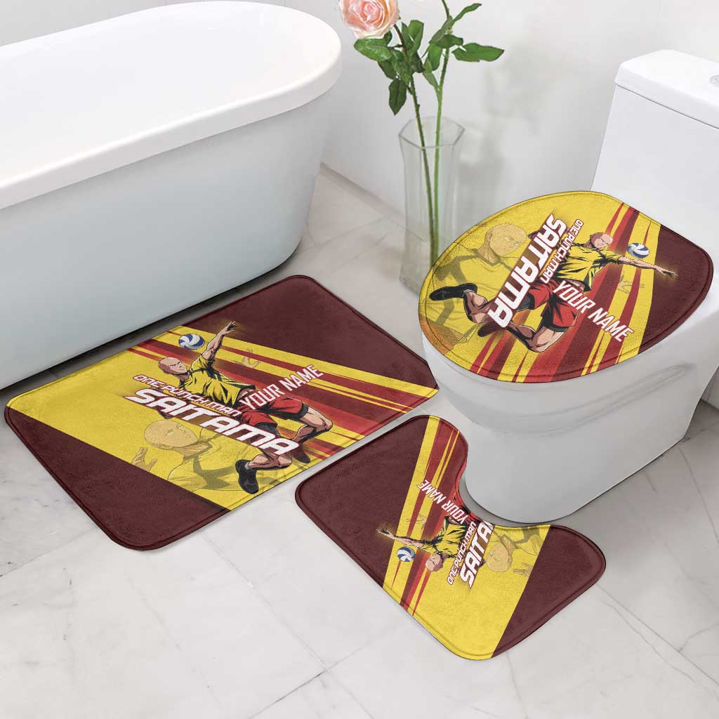 Personalized Saitama Volleyball Design Bathroom Set with Yellow and Red Athletic Theme and Powerful Spike Pose
