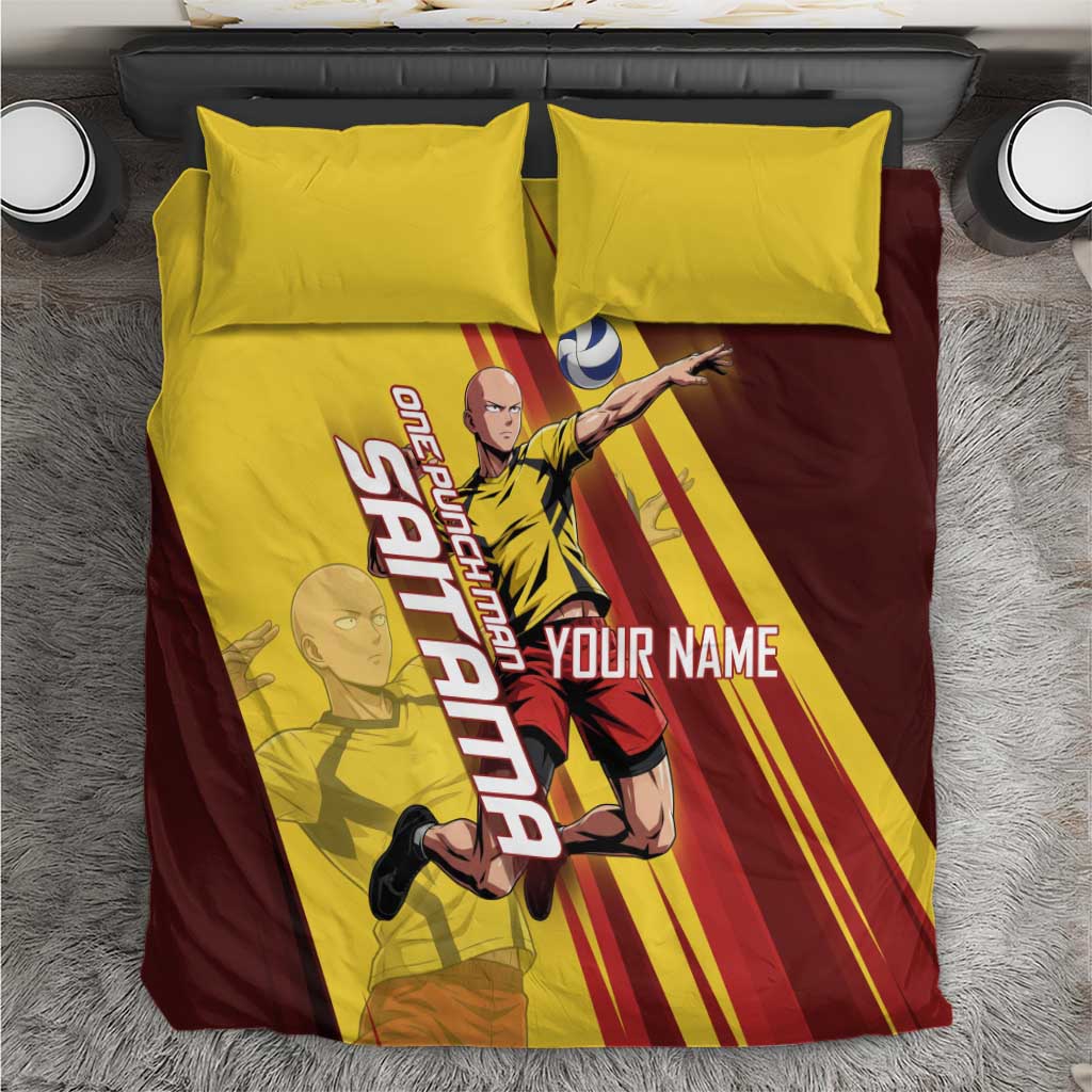 Personalized Saitama Volleyball Design Bedding Set with Yellow and Red Athletic Theme and Powerful Spike Pose