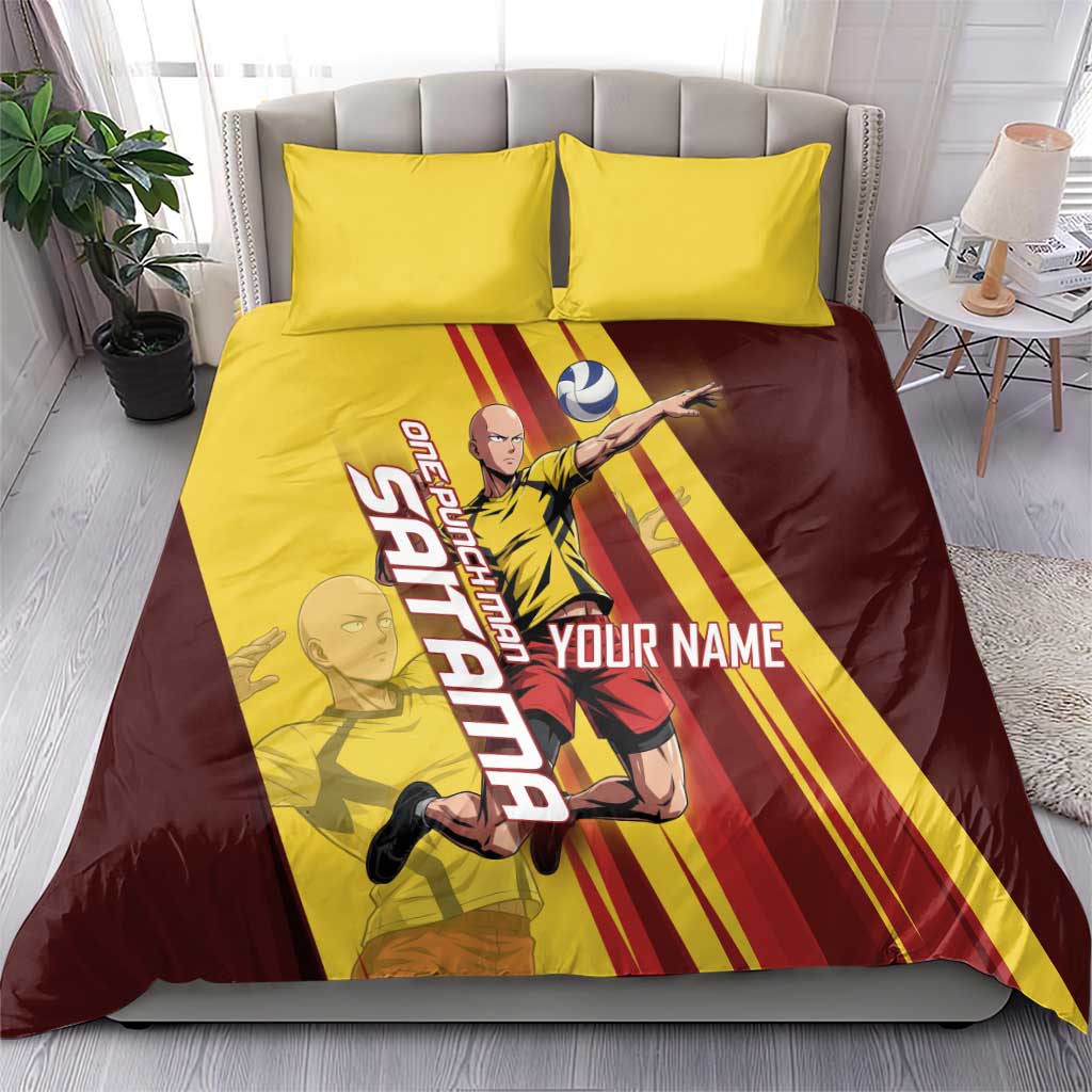 Personalized Saitama Volleyball Design Bedding Set with Yellow and Red Athletic Theme and Powerful Spike Pose