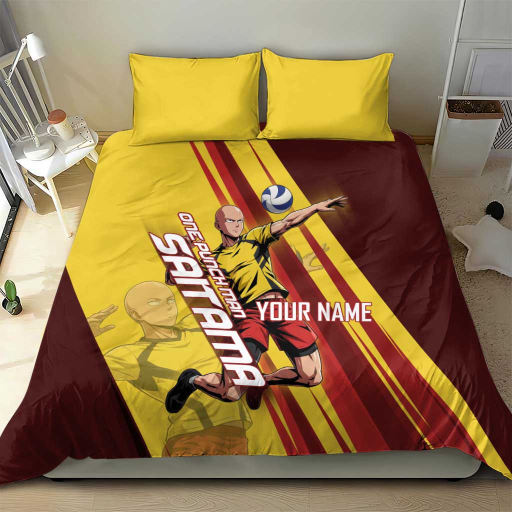 Personalized Saitama Volleyball Design Bedding Set with Yellow and Red Athletic Theme and Powerful Spike Pose