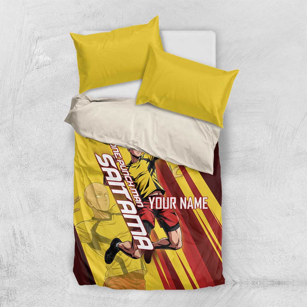 Personalized Saitama Volleyball Design Bedding Set with Yellow and Red Athletic Theme and Powerful Spike Pose