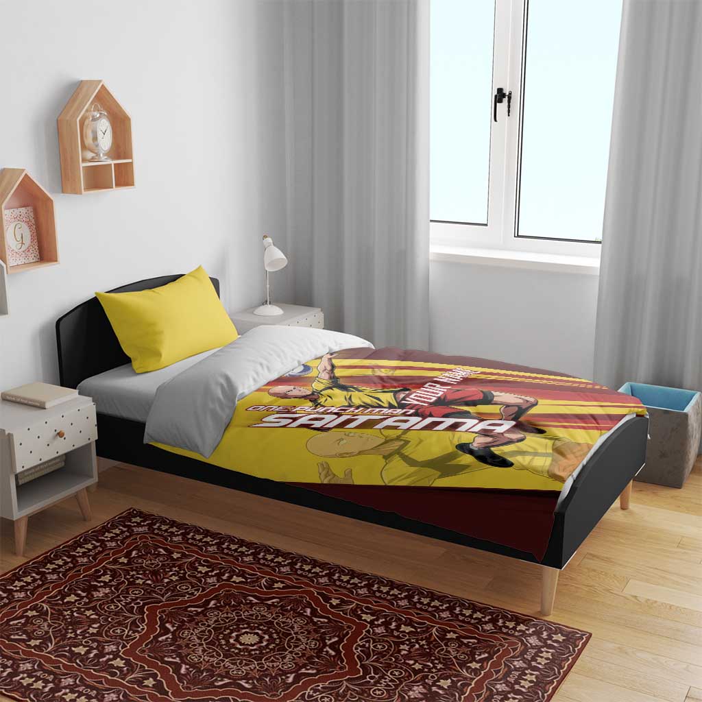Personalized Saitama Volleyball Design Bedding Set with Yellow and Red Athletic Theme and Powerful Spike Pose