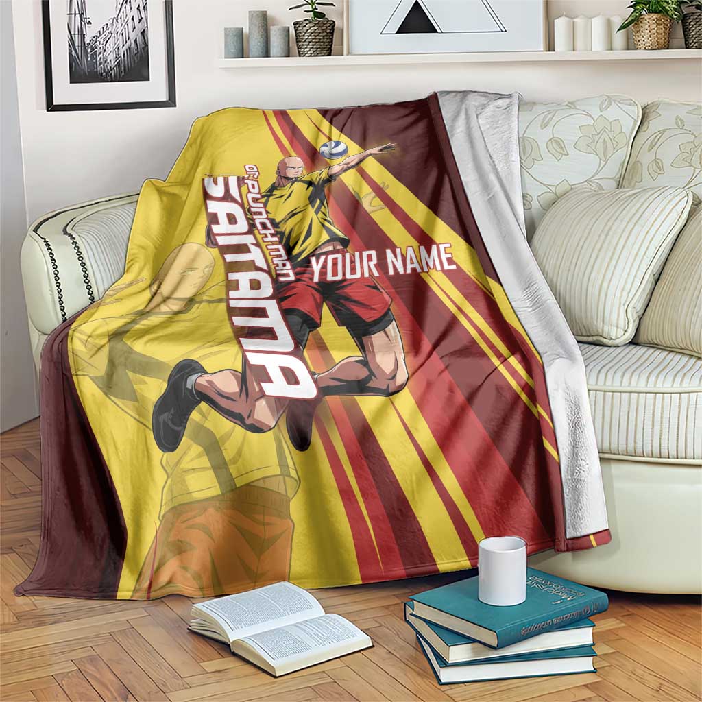 Personalized Saitama Volleyball Design Blanket with Yellow and Red Athletic Theme and Powerful Spike Pose