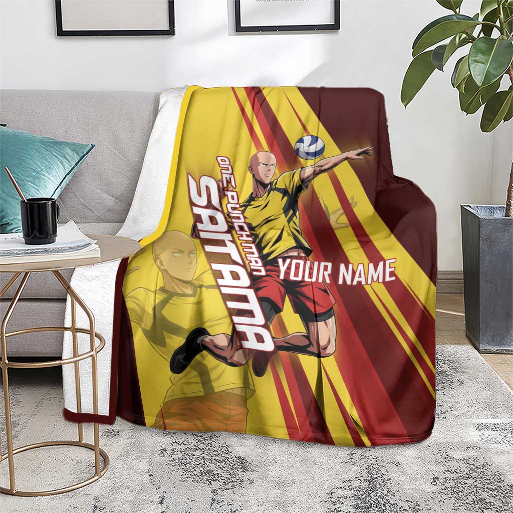 Personalized Saitama Volleyball Design Blanket with Yellow and Red Athletic Theme and Powerful Spike Pose