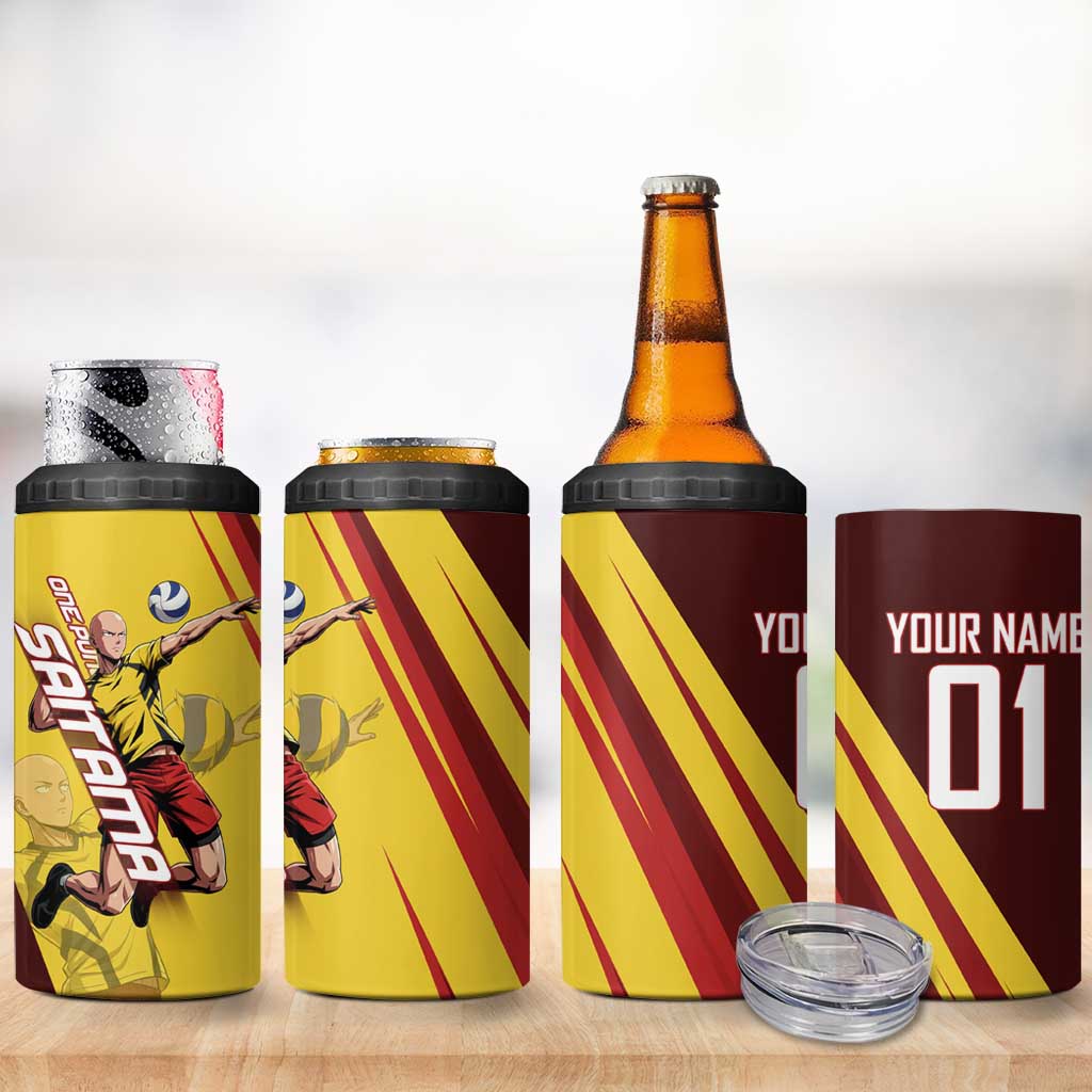 Personalized Saitama Volleyball Design 4 in 1 Can Cooler Tumbler with Yellow and Red Athletic Theme and Powerful Spike Pose
