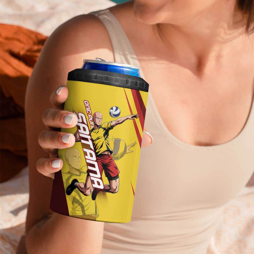 Personalized Saitama Volleyball Design 4 in 1 Can Cooler Tumbler with Yellow and Red Athletic Theme and Powerful Spike Pose