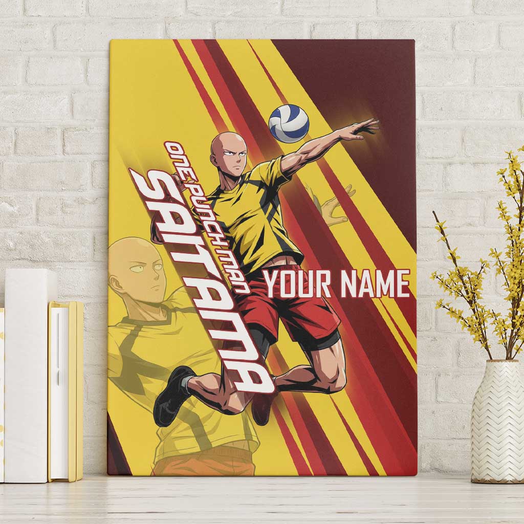Personalized Saitama Volleyball Design Canvas Wall Art with Yellow and Red Athletic Theme and Powerful Spike Pose