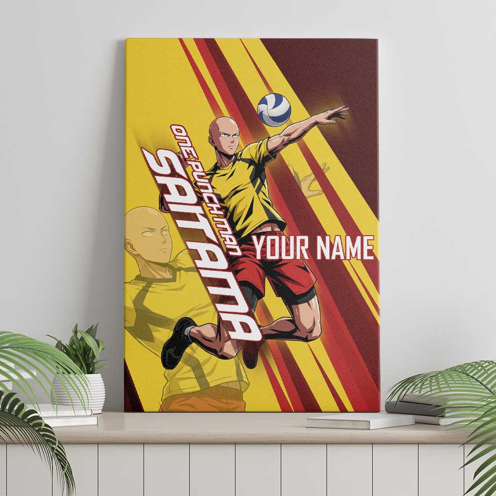 Personalized Saitama Volleyball Design Canvas Wall Art with Yellow and Red Athletic Theme and Powerful Spike Pose