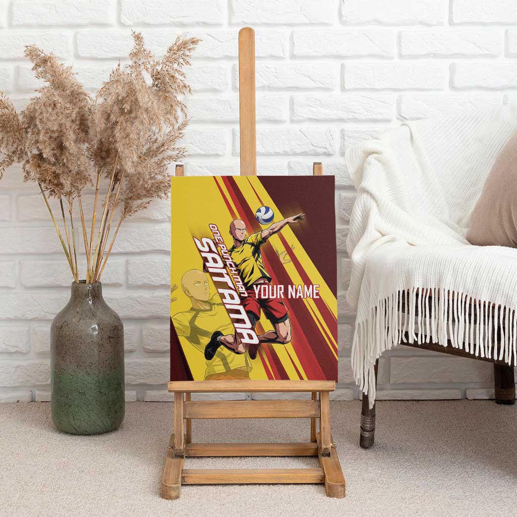 Personalized Saitama Volleyball Design Canvas Wall Art with Yellow and Red Athletic Theme and Powerful Spike Pose