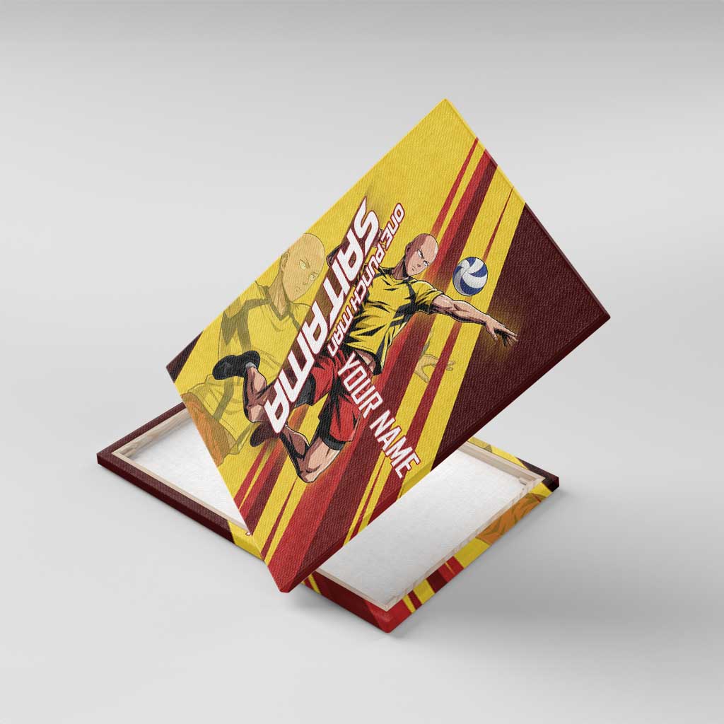 Personalized Saitama Volleyball Design Canvas Wall Art with Yellow and Red Athletic Theme and Powerful Spike Pose