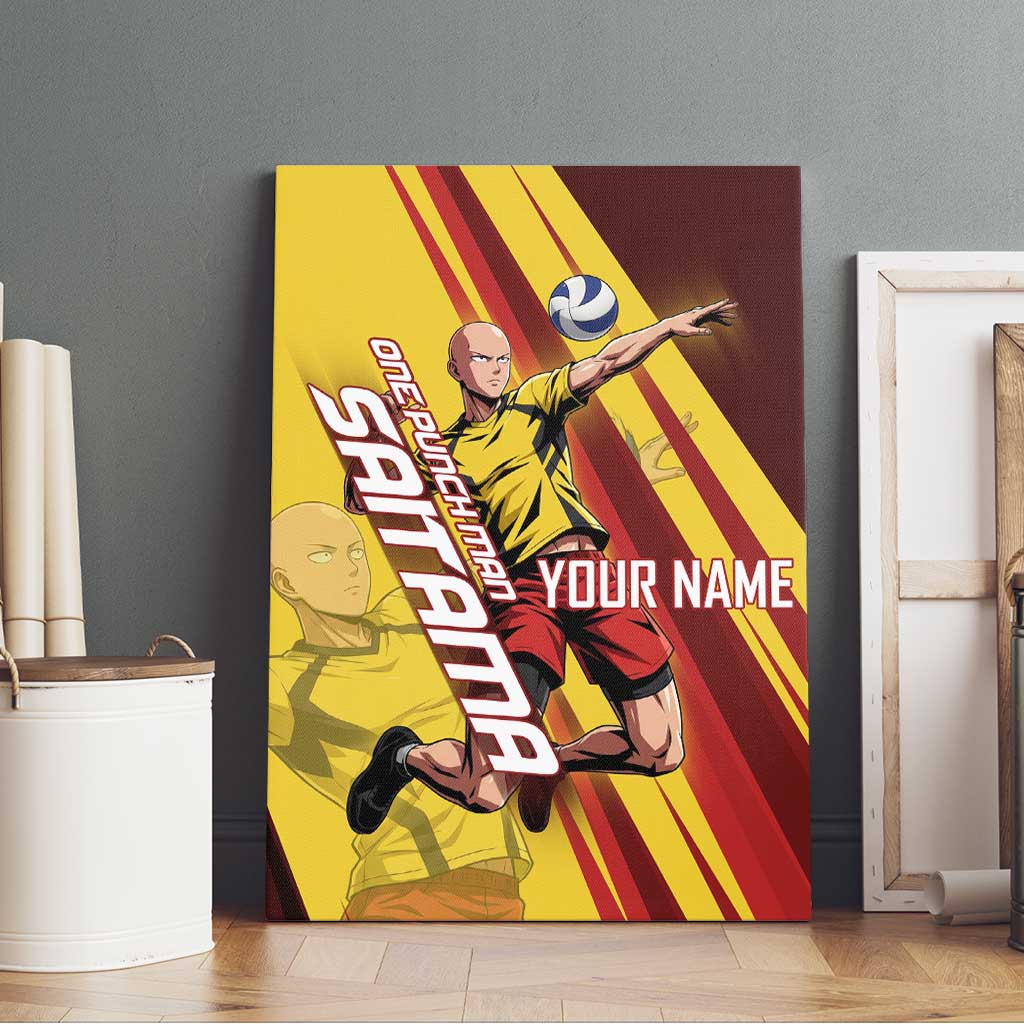 Personalized Saitama Volleyball Design Canvas Wall Art with Yellow and Red Athletic Theme and Powerful Spike Pose