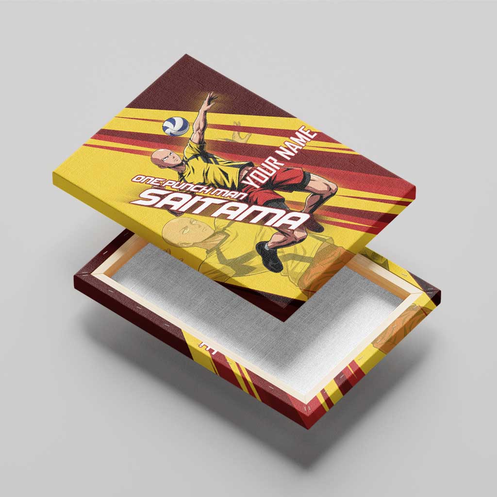 Personalized Saitama Volleyball Design Canvas Wall Art with Yellow and Red Athletic Theme and Powerful Spike Pose