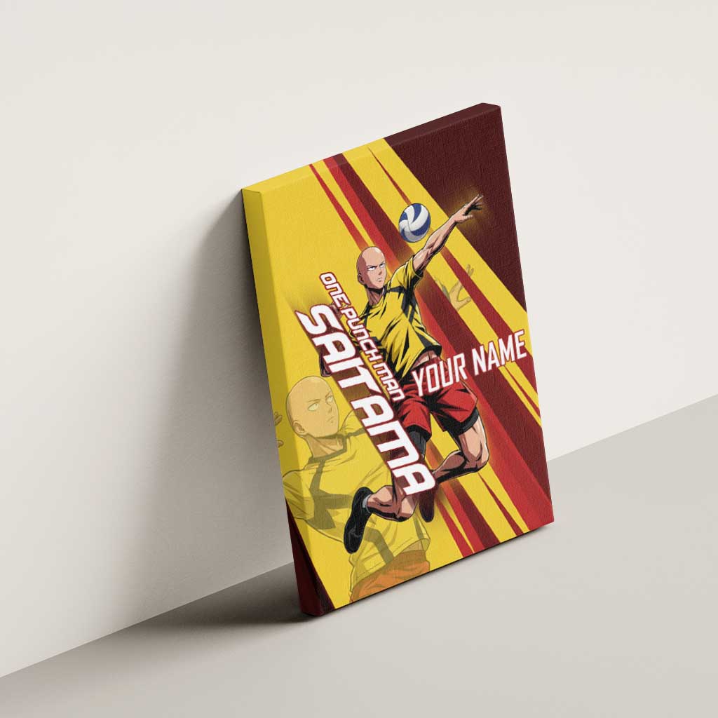 Personalized Saitama Volleyball Design Canvas Wall Art with Yellow and Red Athletic Theme and Powerful Spike Pose