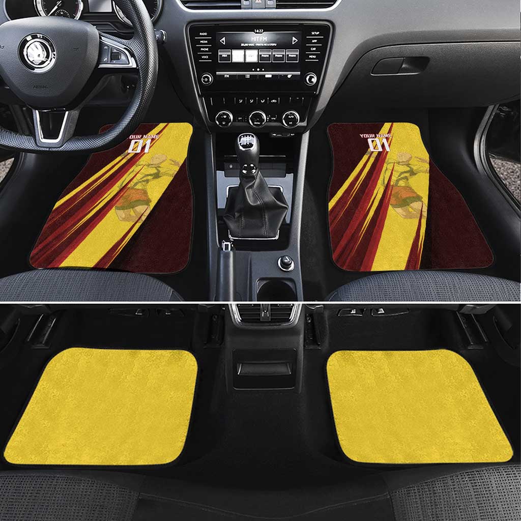 Personalized Saitama Volleyball Design Car Mats with Yellow and Red Athletic Theme and Powerful Spike Pose