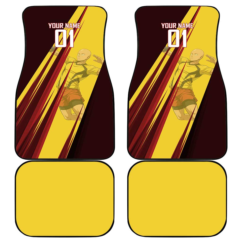 Personalized Saitama Volleyball Design Car Mats with Yellow and Red Athletic Theme and Powerful Spike Pose