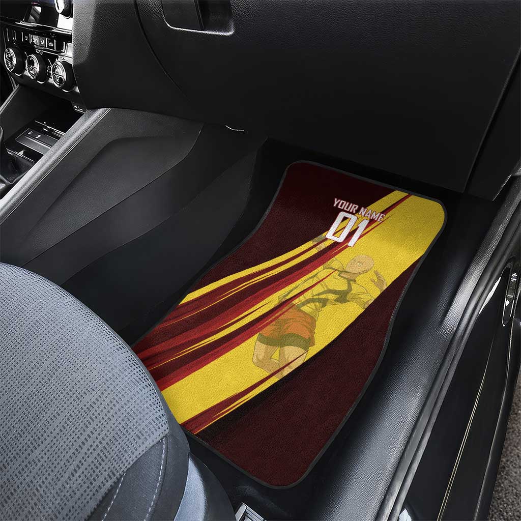 Personalized Saitama Volleyball Design Car Mats with Yellow and Red Athletic Theme and Powerful Spike Pose
