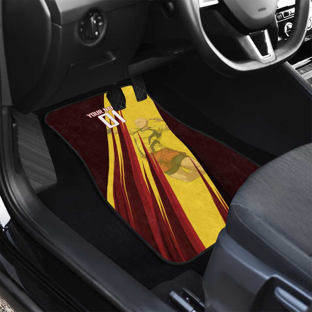 Personalized Saitama Volleyball Design Car Mats with Yellow and Red Athletic Theme and Powerful Spike Pose