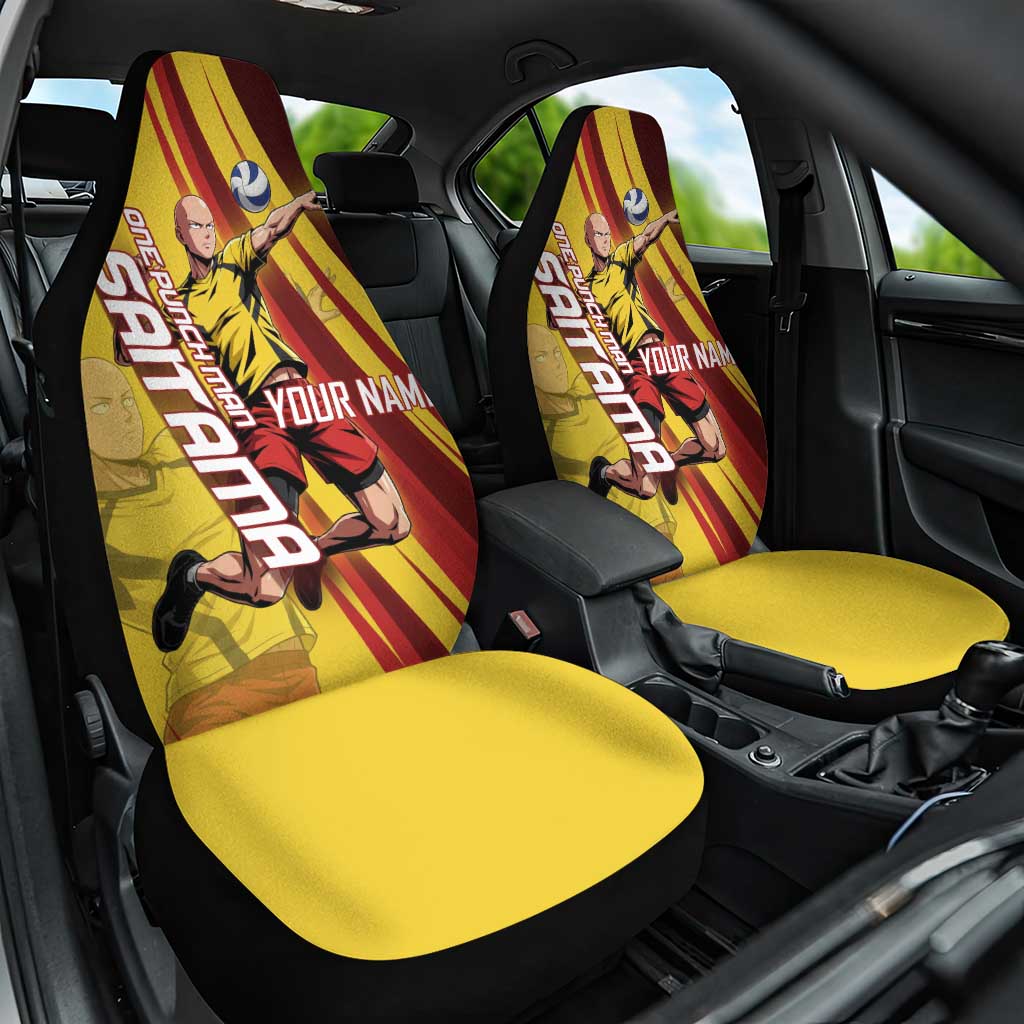 Personalized Saitama Volleyball Design Car Seat Cover with Yellow and Red Athletic Theme and Powerful Spike Pose