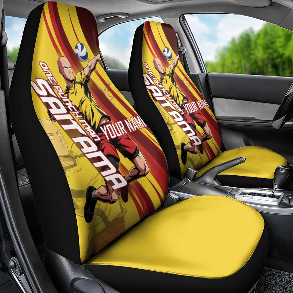 Personalized Saitama Volleyball Design Car Seat Cover with Yellow and Red Athletic Theme and Powerful Spike Pose