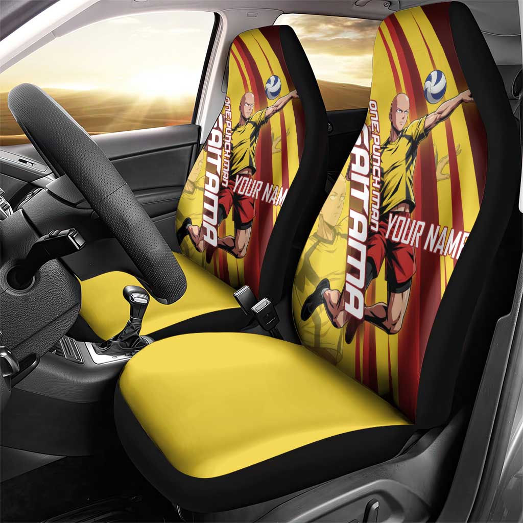 Personalized Saitama Volleyball Design Car Seat Cover with Yellow and Red Athletic Theme and Powerful Spike Pose