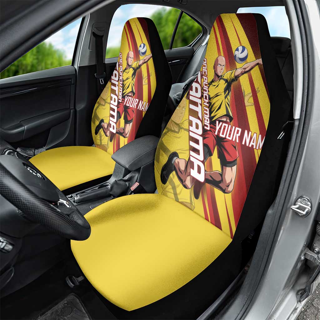 Personalized Saitama Volleyball Design Car Seat Cover with Yellow and Red Athletic Theme and Powerful Spike Pose