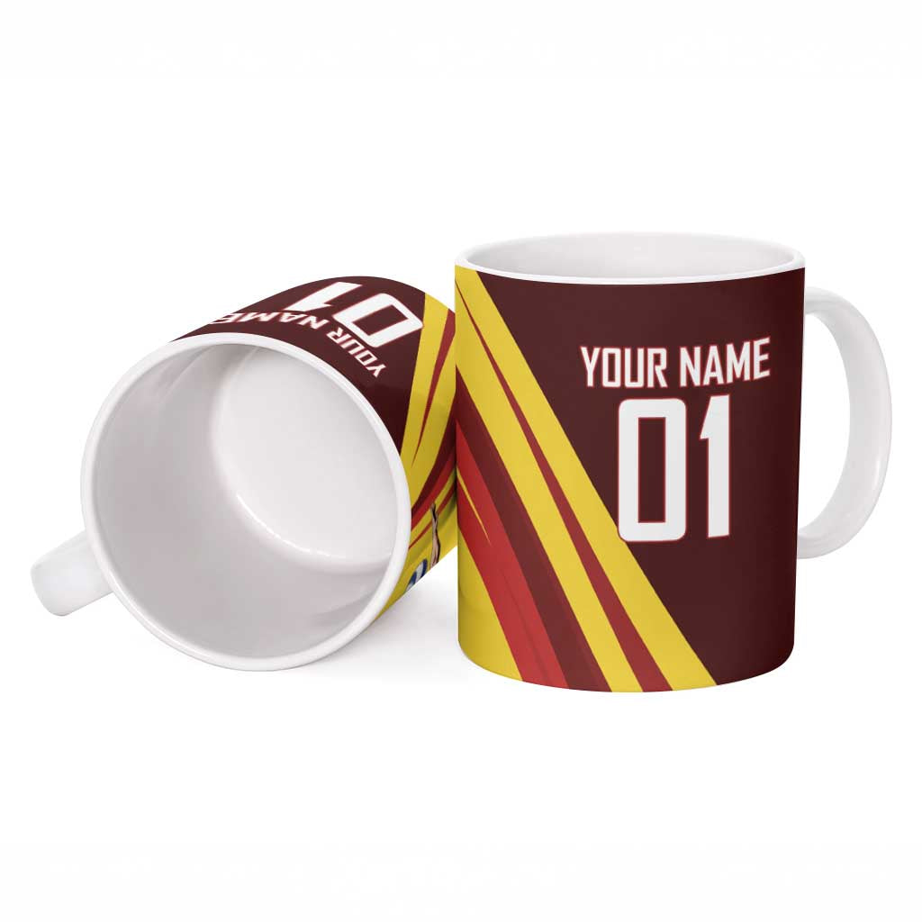 Personalized Saitama Volleyball Design Ceramic Mug with Yellow and Red Athletic Theme and Powerful Spike Pose