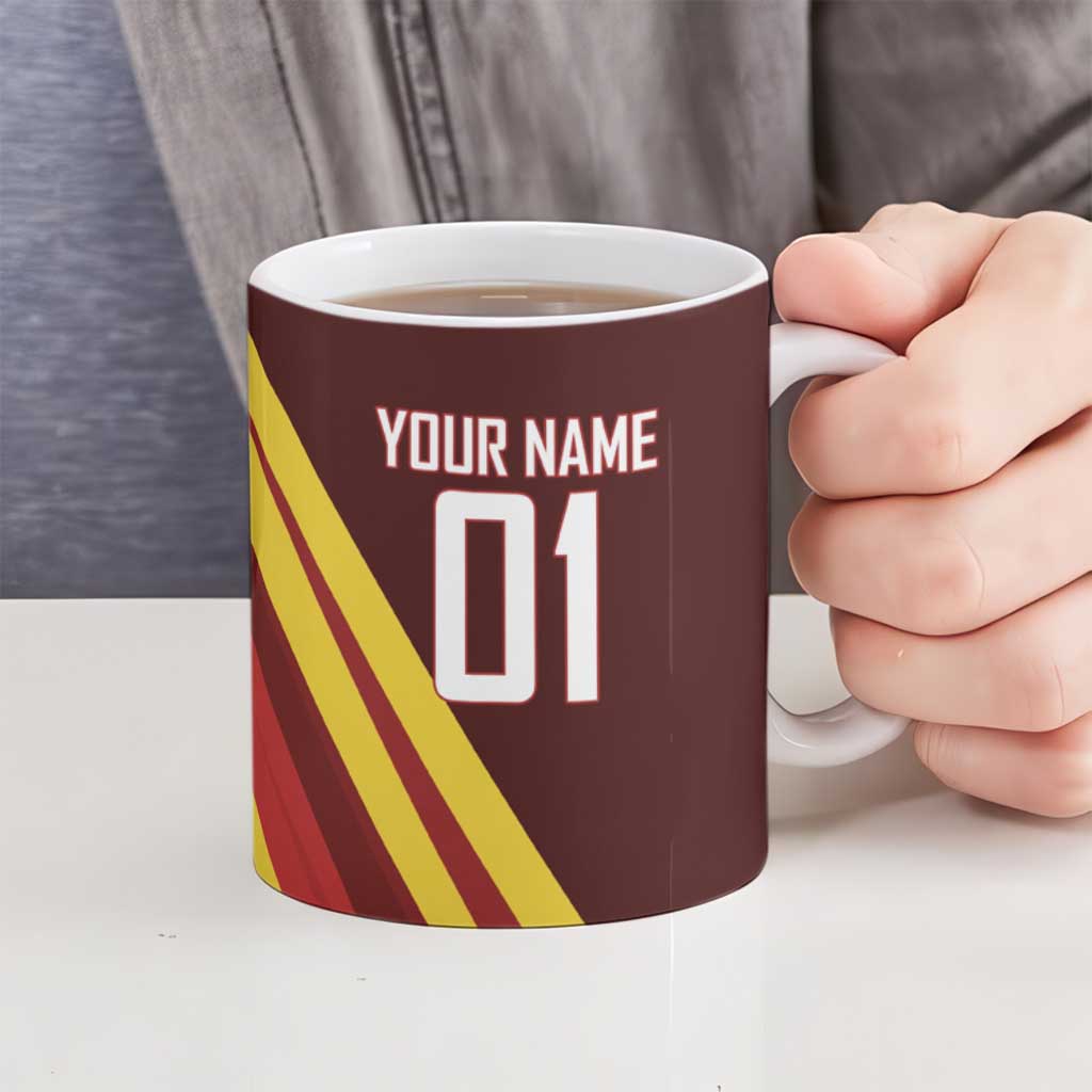 Personalized Saitama Volleyball Design Ceramic Mug with Yellow and Red Athletic Theme and Powerful Spike Pose
