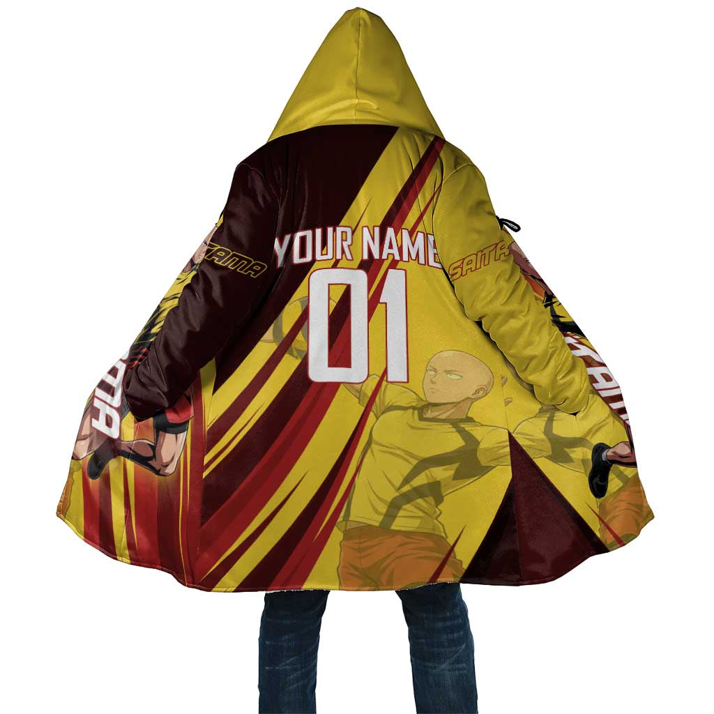 Personalized Saitama Volleyball Design Cloak with Yellow and Red Athletic Theme and Powerful Spike Pose