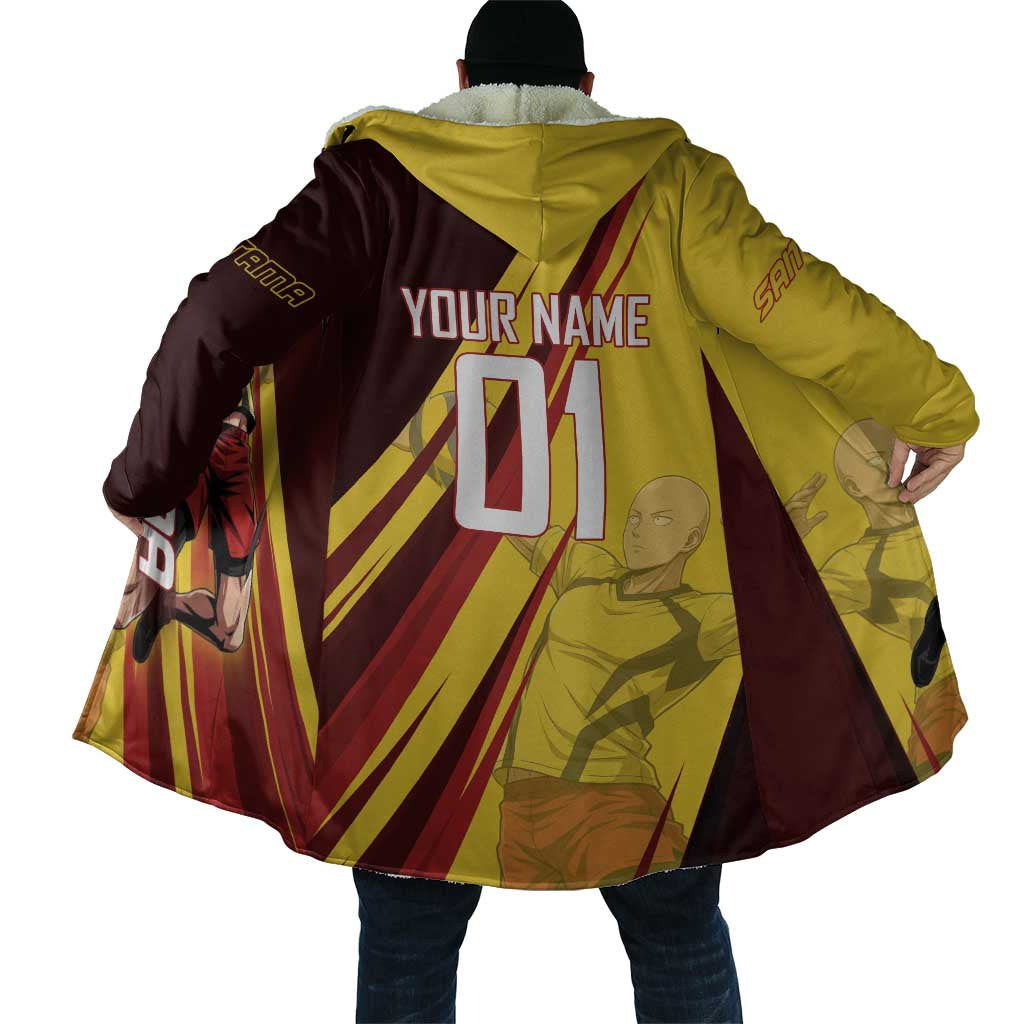 Personalized Saitama Volleyball Design Cloak with Yellow and Red Athletic Theme and Powerful Spike Pose