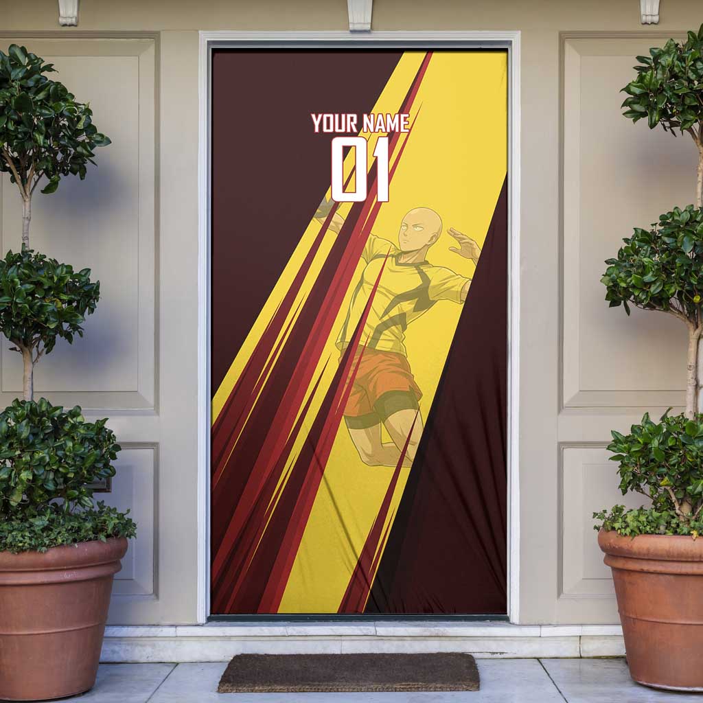 Personalized Saitama Volleyball Design Door Cover with Yellow and Red Athletic Theme and Powerful Spike Pose