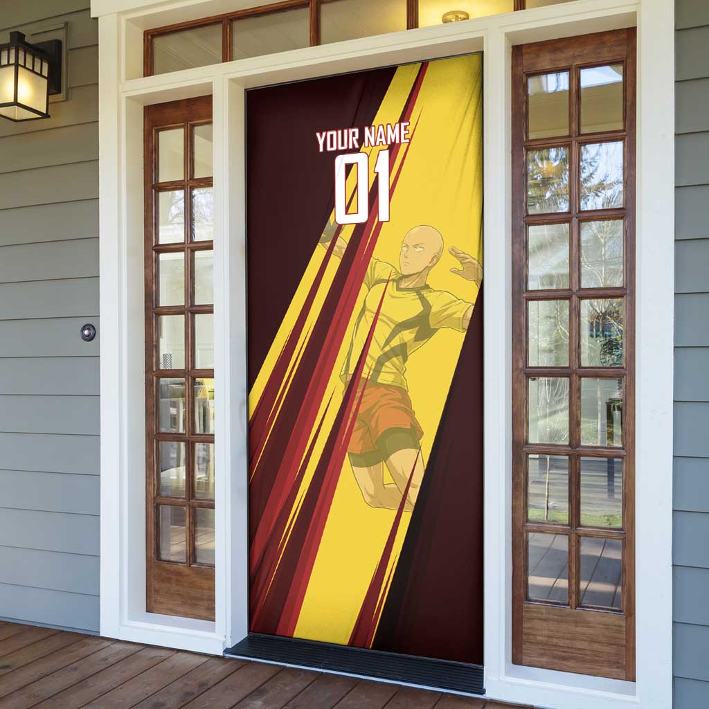 Personalized Saitama Volleyball Design Door Cover with Yellow and Red Athletic Theme and Powerful Spike Pose