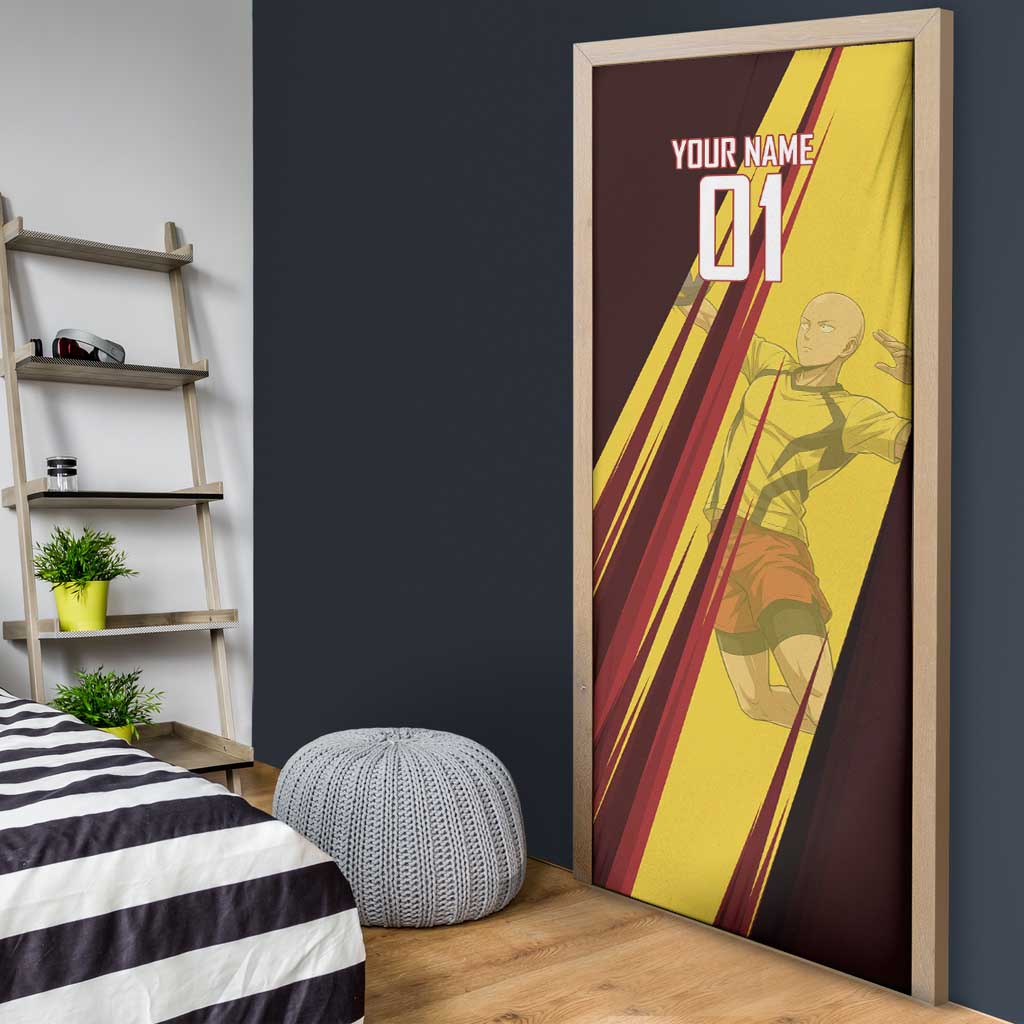 Personalized Saitama Volleyball Design Door Cover with Yellow and Red Athletic Theme and Powerful Spike Pose