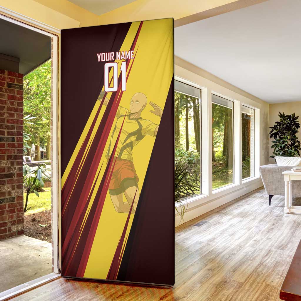 Personalized Saitama Volleyball Design Door Cover with Yellow and Red Athletic Theme and Powerful Spike Pose