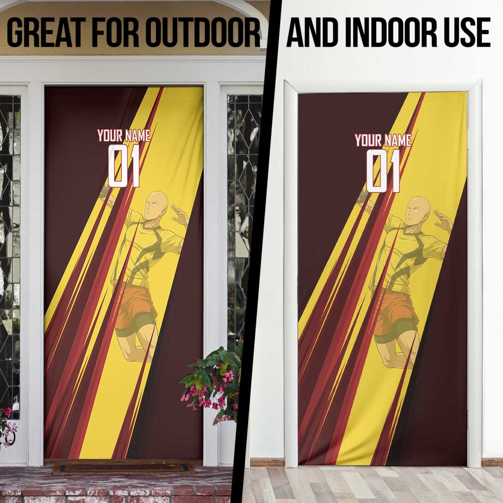 Personalized Saitama Volleyball Design Door Cover with Yellow and Red Athletic Theme and Powerful Spike Pose
