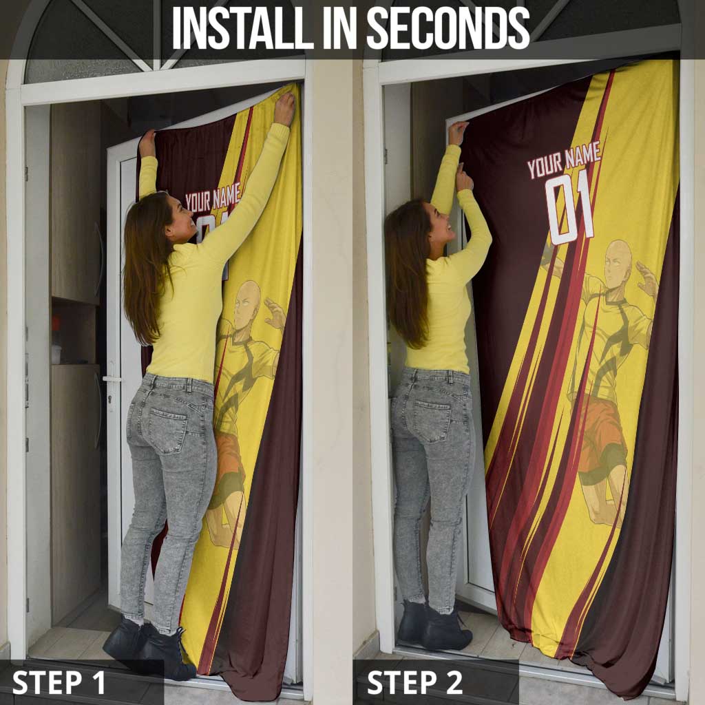 Personalized Saitama Volleyball Design Door Cover with Yellow and Red Athletic Theme and Powerful Spike Pose