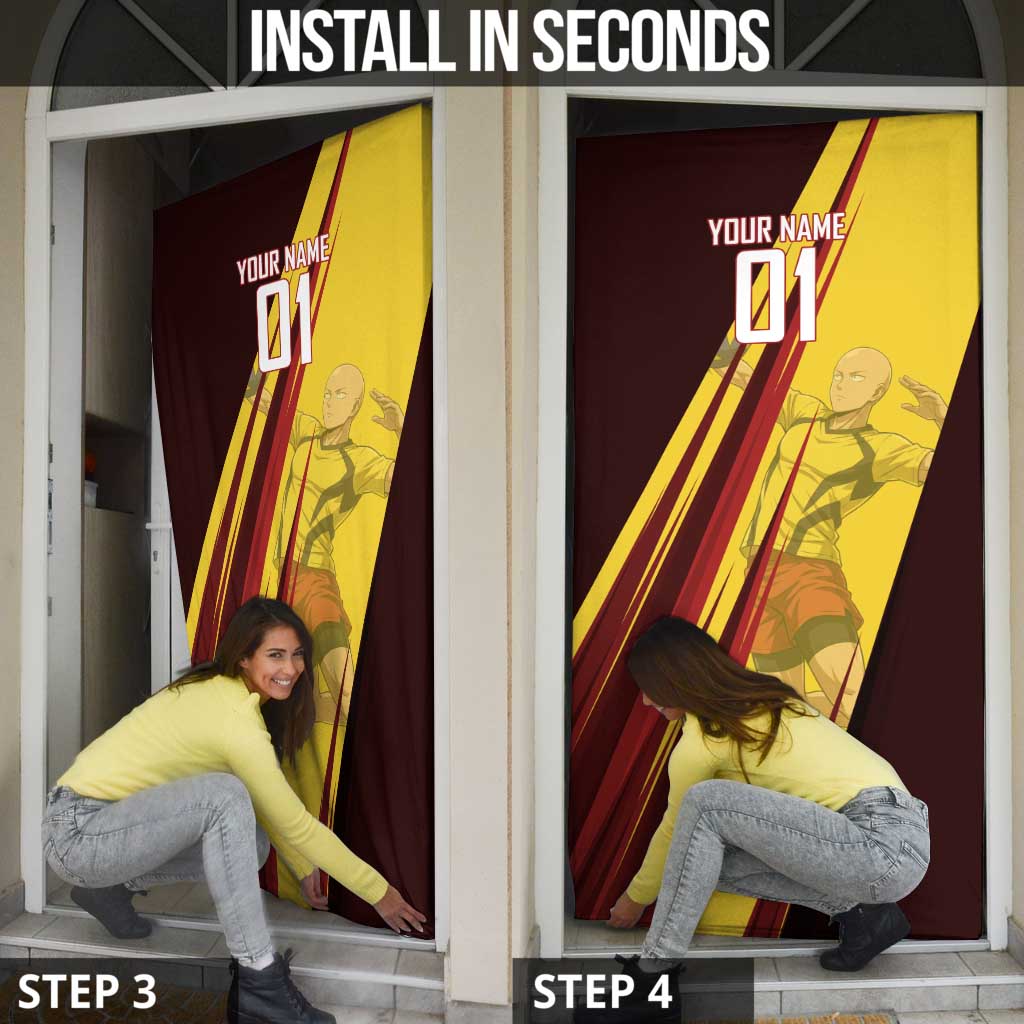 Personalized Saitama Volleyball Design Door Cover with Yellow and Red Athletic Theme and Powerful Spike Pose