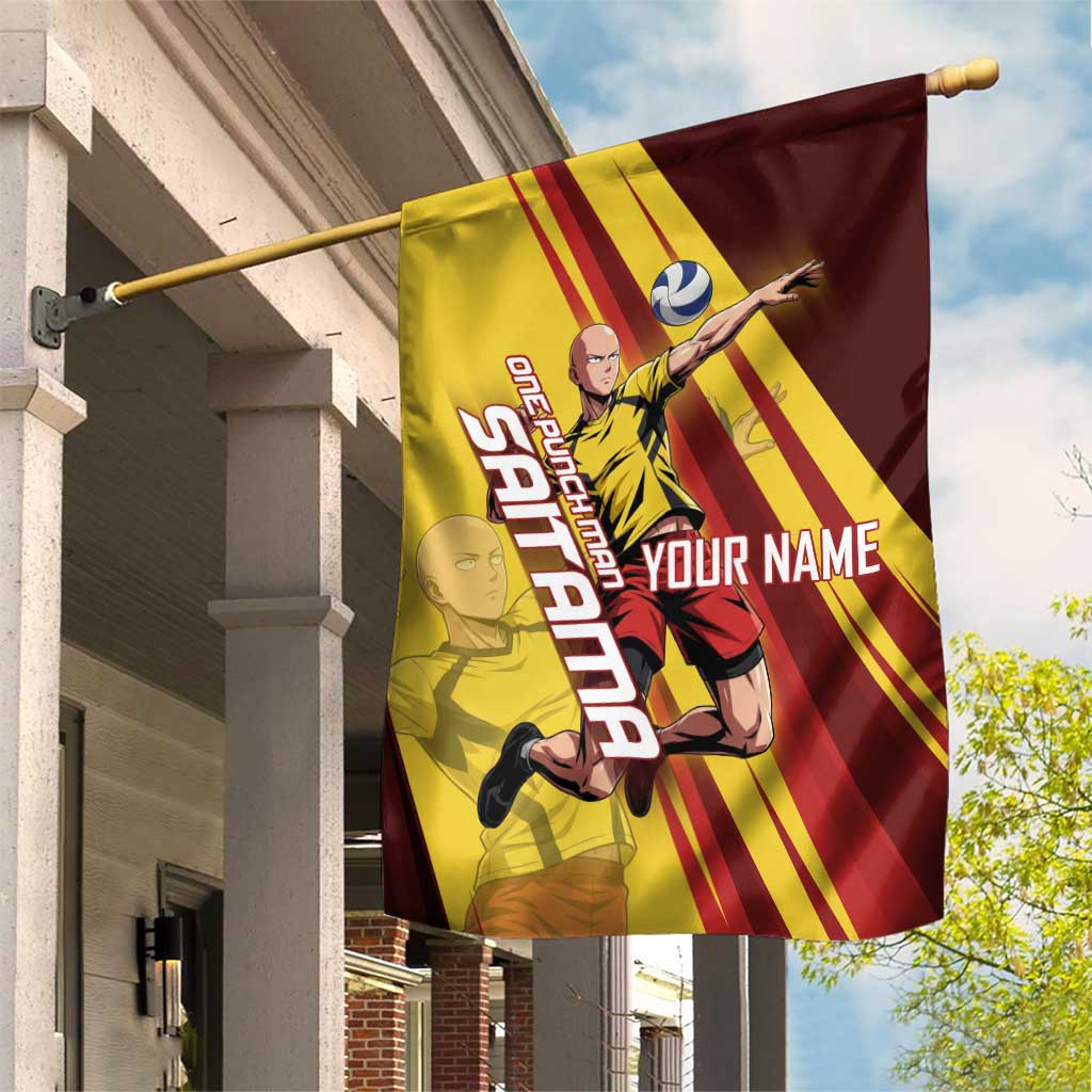 Personalized Saitama Volleyball Design Garden Flag with Yellow and Red Athletic Theme and Powerful Spike Pose