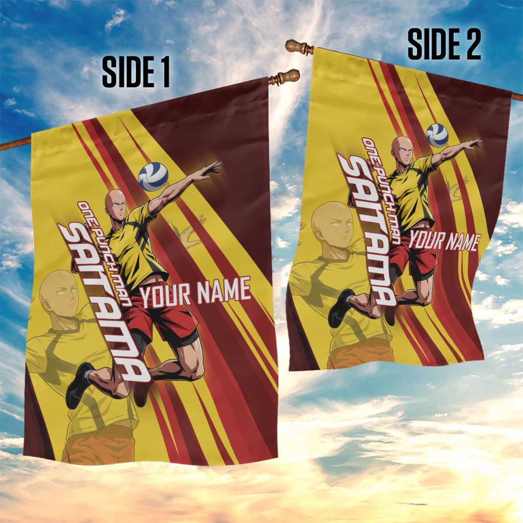 Personalized Saitama Volleyball Design Garden Flag with Yellow and Red Athletic Theme and Powerful Spike Pose