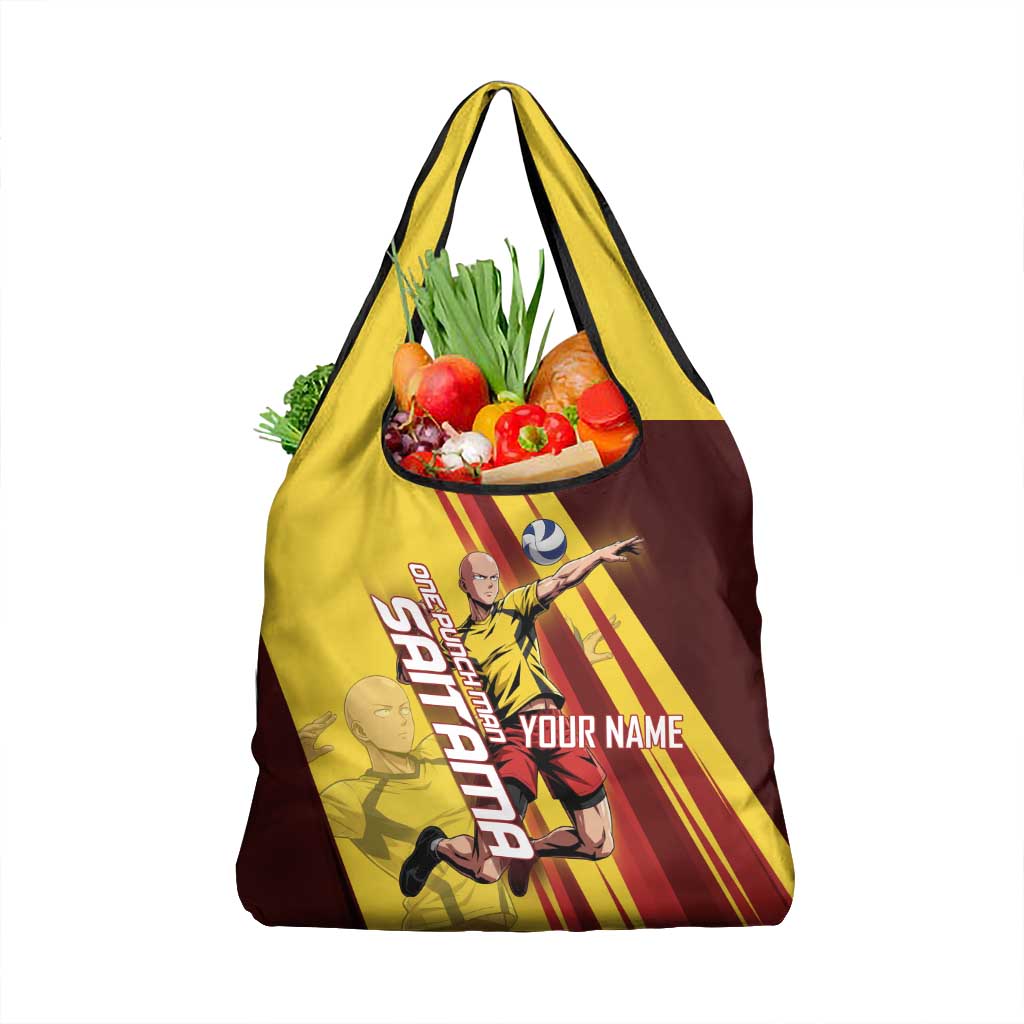 Personalized Saitama Volleyball Design Grocery Bag with Yellow and Red Athletic Theme and Powerful Spike Pose