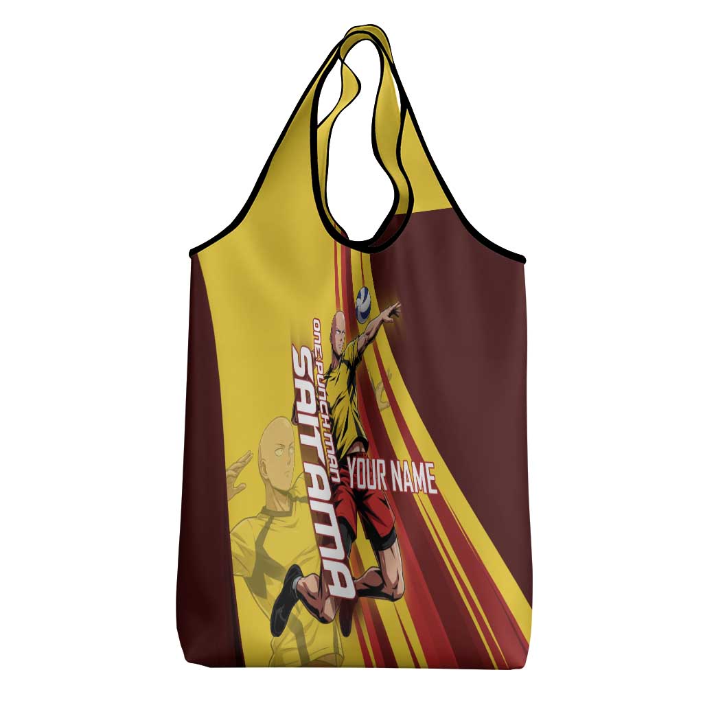 Personalized Saitama Volleyball Design Grocery Bag with Yellow and Red Athletic Theme and Powerful Spike Pose