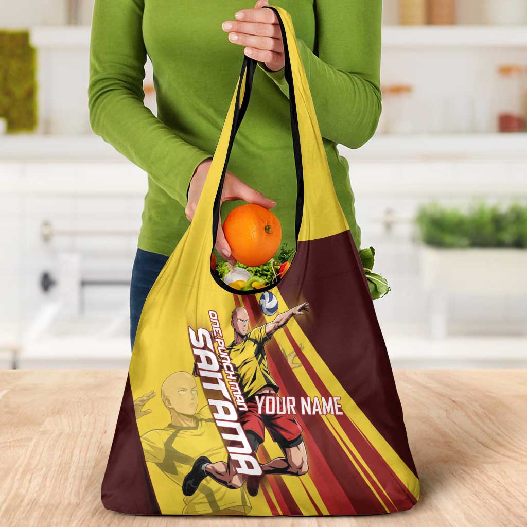 Personalized Saitama Volleyball Design Grocery Bag with Yellow and Red Athletic Theme and Powerful Spike Pose
