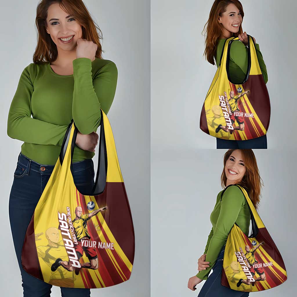 Personalized Saitama Volleyball Design Grocery Bag with Yellow and Red Athletic Theme and Powerful Spike Pose