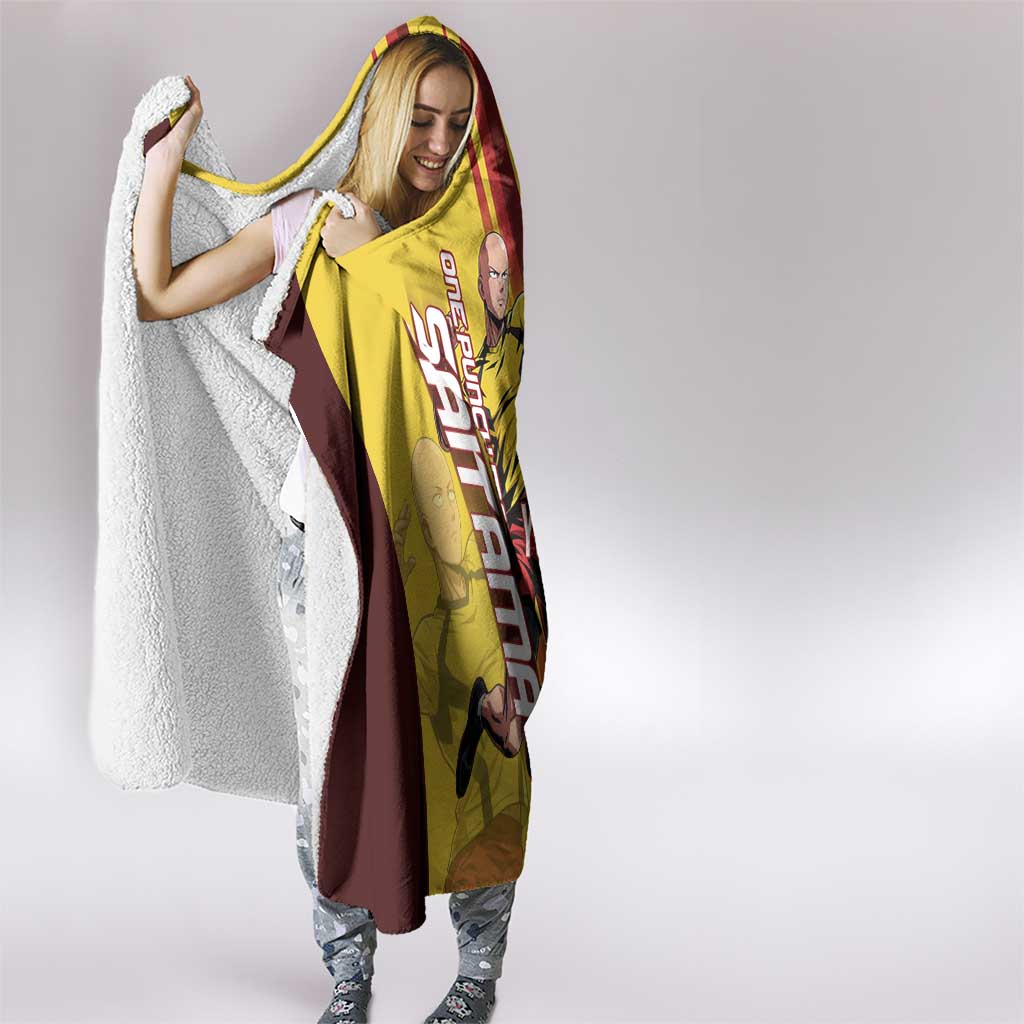 Personalized Saitama Volleyball Design Hooded Blanket with Yellow and Red Athletic Theme and Powerful Spike Pose