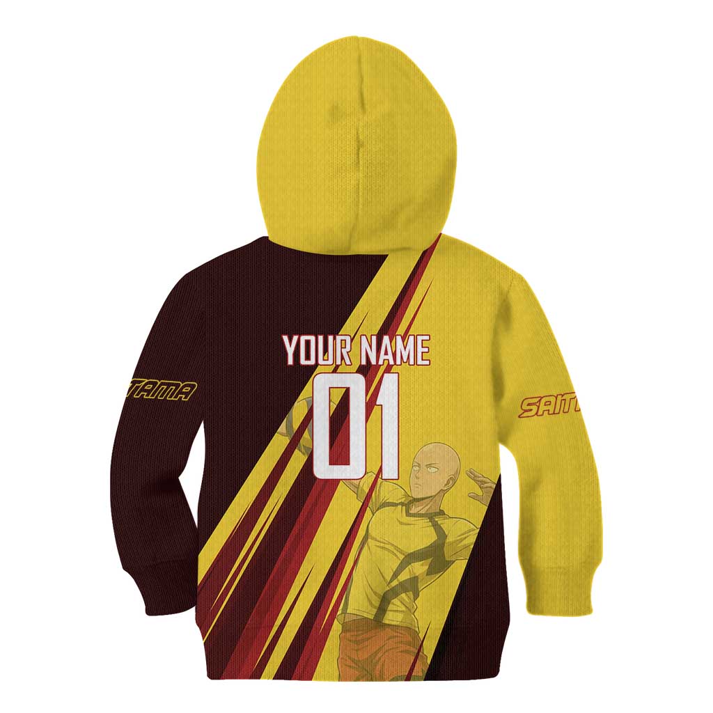 Personalized Saitama Volleyball Design Kid Hoodie with Yellow and Red Athletic Theme and Powerful Spike Pose